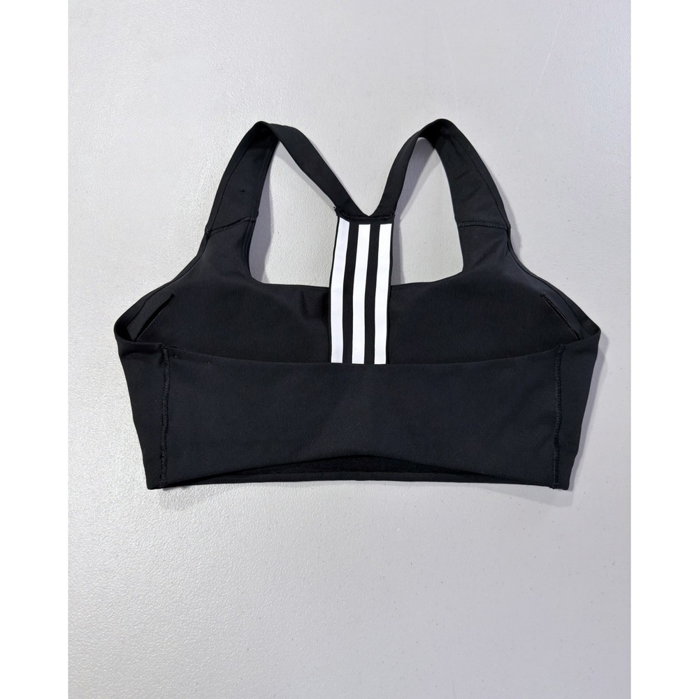 Adidas Sports Bra Womens Black Excellent Aeroready Racerback 3-Stripe Size M - Picture 2 of 4